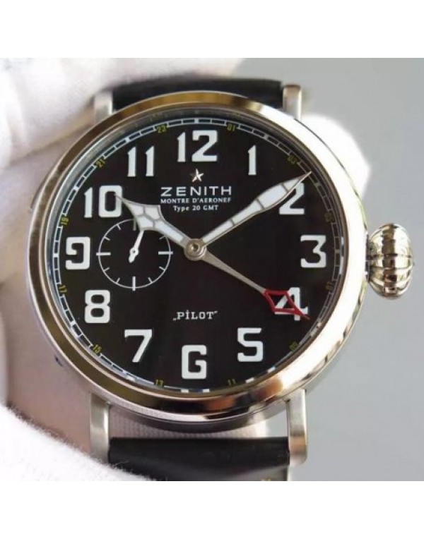 Replica Zenith Pilot Type 20 GMT SS/LE 45mm Best Edition Black Dial