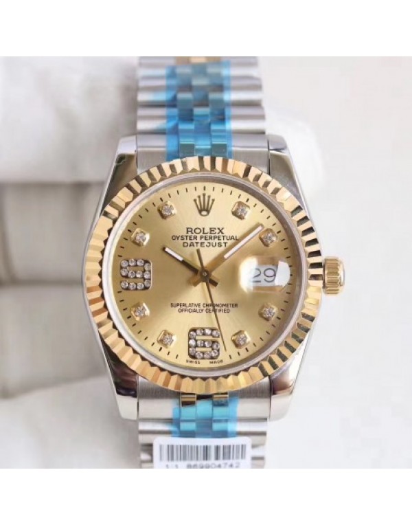 Replica Rolex Datejust 36 116233 36MM Noob Stainless Steel & Yellow Gold Champagne & Diamonds Dial Swiss 2836-2