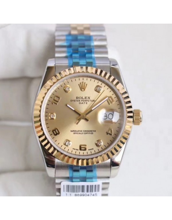 Replica Rolex Datejust 36 116233 36MM Noob Stainless Steel & Yellow Gold Champagne Dial Swiss 2836-2