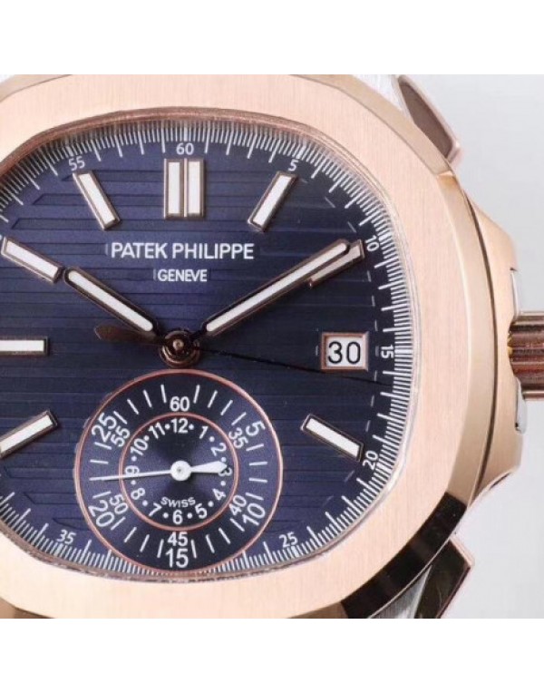 Replica Patek Philippe Nautilus Chronograph 5980/1AR-001 PP Rose Gold & Stainless Steel Blue Dial Swiss 7750