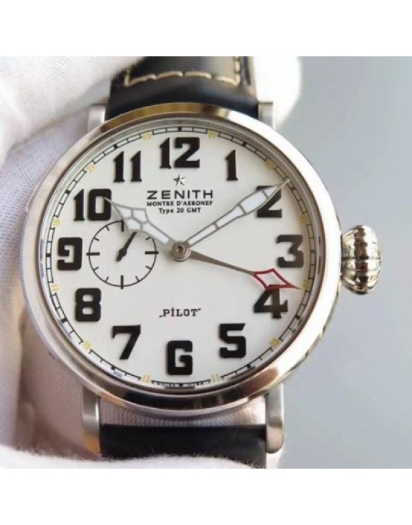 Replica Zenith Pilot Type 20 GMT SS/LE 45mm Best Edition White Dial