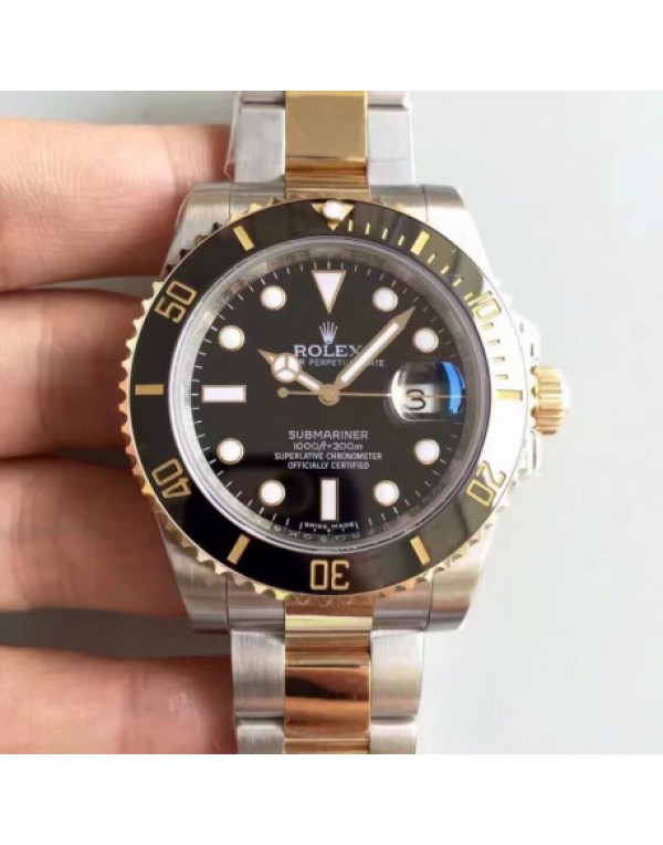 Replica Rolex Submariner Date 116613LN 2018 Noob V8 24K Yellow Gold Wrapped & Stainless Steel Black Dial Swiss 3135
