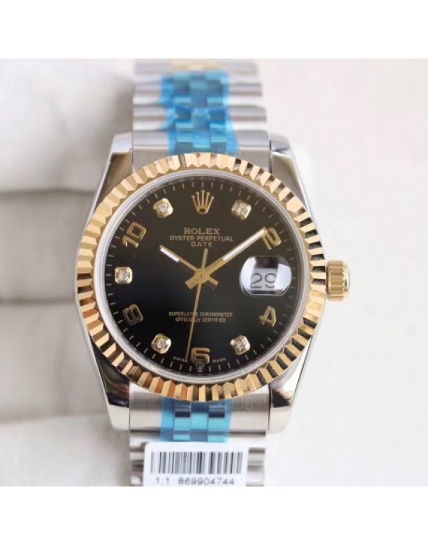 Replica Rolex Datejust 36 116233 36MM Noob Stainless Steel & Yellow Gold Black Dial Swiss 2836-2