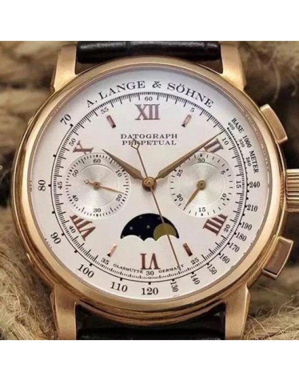 Replica A. Lange & Sohne Lemania Moonphase Chronograph Rose Gold White Dial Swiss Lemania