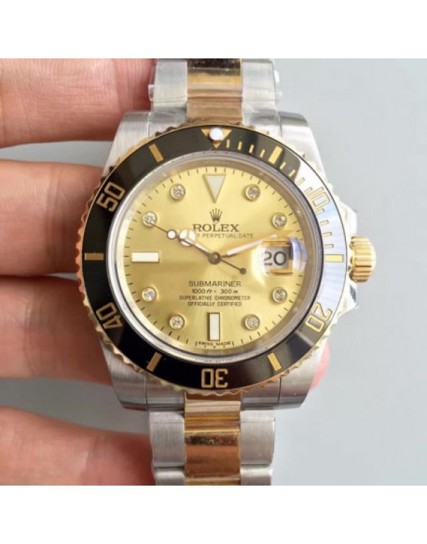 Replica Rolex Submariner Date 116613LN 2018 Noob V8 24K Yellow Gold Wrapped & Stainless Steel Champagne Dial Swiss 3135