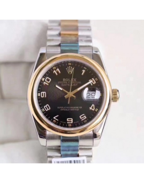 Replica Rolex Datejust 36 116203 36MM Noob Stainless Steel & Yellow Gold Black Dial Swiss 2836-2