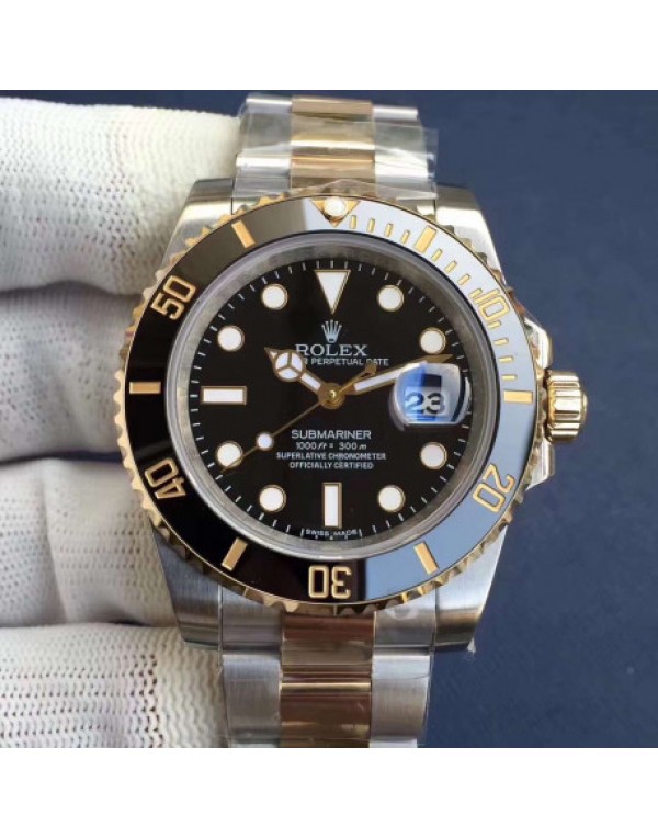 Replica Rolex Submariner Date 116613LN Noob V8 24K Yellow Gold Wrapped & Stainless Steel Black Dial Swiss 3135